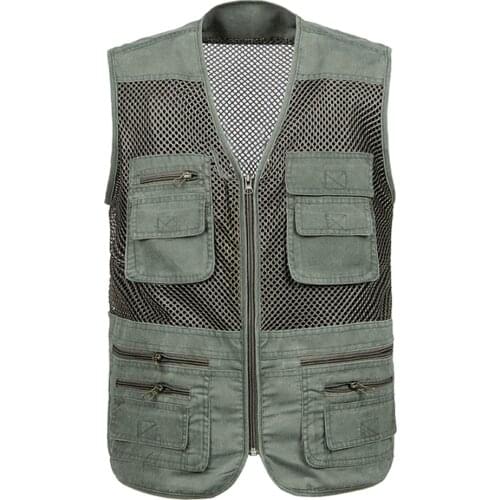 Large Size 2021 Work Sleeveless Jacket Mesh Quick-Drying Vests Male with Many Pockets Mens Breathable Multi-pocket Fishing Vest