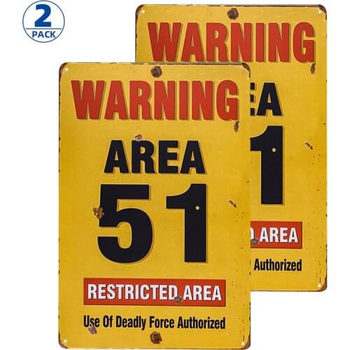 2 pack 8X 12 Area 51 Metal Sign - Warning Military Restricted Area - Vintage Look