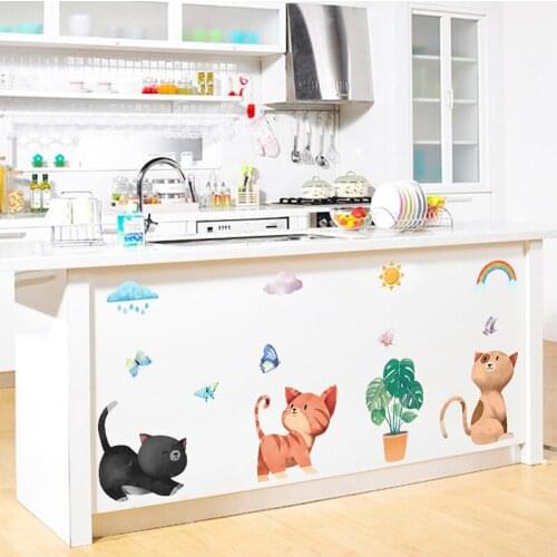 Cute Cartoon Kitten Ornament Stickers Creative Living Room Bedroom Bedside Wall Stickers Personalized Sofa Background Decoration