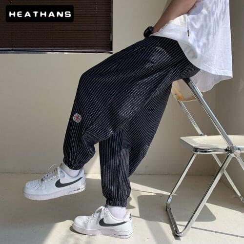 Striped Cotton Linen Mens Pants Casual Chinese Style Fashion Jogger Pants Male Straight Baggy Elastic Waist Sports Men Trousers