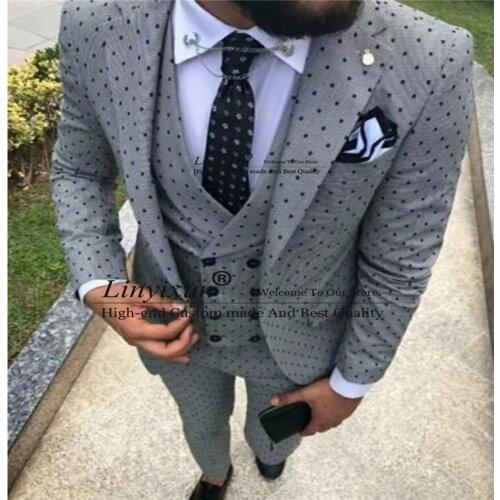 Mens suits Wave point Three Pieces Men Dress Suits Casual Commuter office business suits For Wedding(Blazer+Vest+Pants)