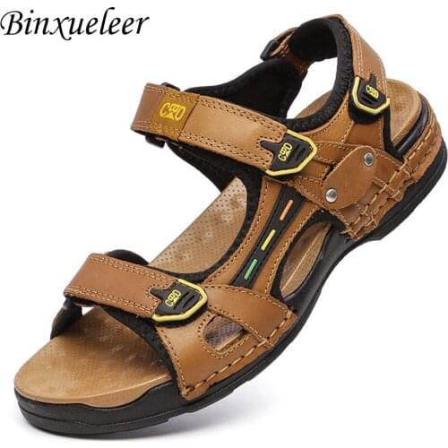 Men Cow Leather Sandals Outdoor Summer Shoes Open Toe Sandals Beach Shoes Men Sandals Genuine Leather Brand New