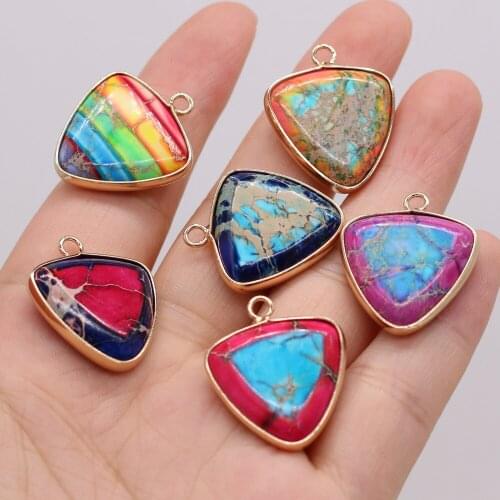 Natural Semi-precious Stone Triangular Gilt Edge Emperor Stone Pendant 21x25mm for Jewelry Making Necklaces Gift