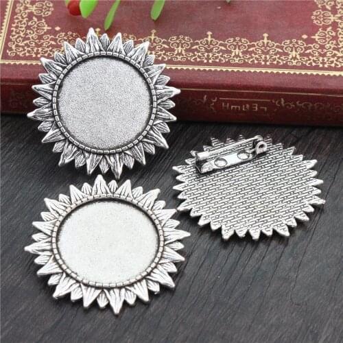 New Fashion 5pcs 25mm Inner Size Antique Silver Plated Brooch Baroque Style Cabochon Base Setting