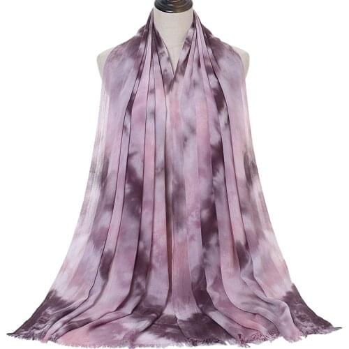 New Arrival Cotton Scarf Women Tie Dye Sunscreen Long Shawl Soft Fringe Islamic Wrap Foulard Ethnic Hijab Femme Musulman Bandana