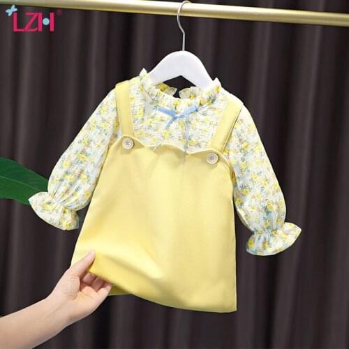 LZH 2021 Autumn Clothing For Girls Long Sleeve Princess Dress Sets For Kids Costume Sweet Flowers Newborn Baby Dress For Babies