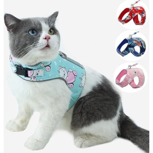 Cat Collar Harness with Identity Card Vest Walking Lead Leash For Cat Kitten Halter Collar Polyester Mesh Harness Cats Products