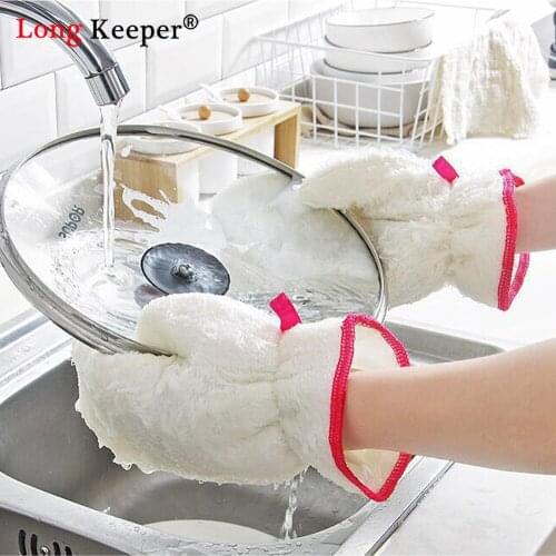 Bamboo Fiber Waterproof Dish Washing Gloves Anti-oil Household Dishwashing Gloves Cleaning Rag Household Glove Kitchen Supplies