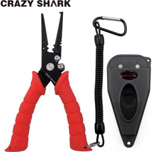 Crazy Shark Fishing Pliers 420 Stainless Steel Split Ring Pliers Fishing Tools Saltwater Fishing Gear Tungsten Carbide Cutters