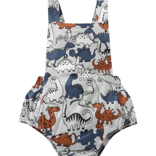 Citgeett Summer Cute Infant Baby Boys Girls Casual Bodysuit Dinosaur Printed Pattern Square Collar Sleeveless Sling Jumpsuit