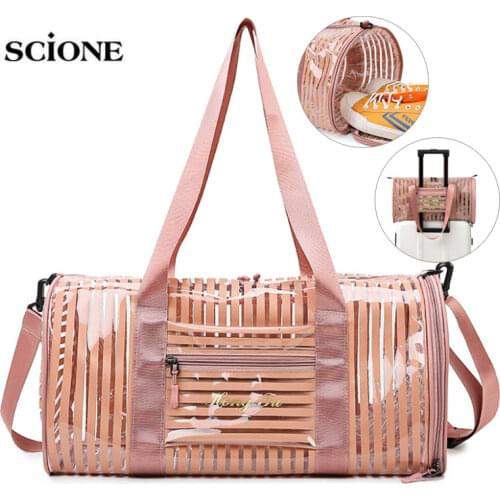 PVC Clear Gym Bag Swimming Waterproof Strip Bags Round Sports For Women Men Transparent Swim Beach Pool Bag Fitness Bag XA234A