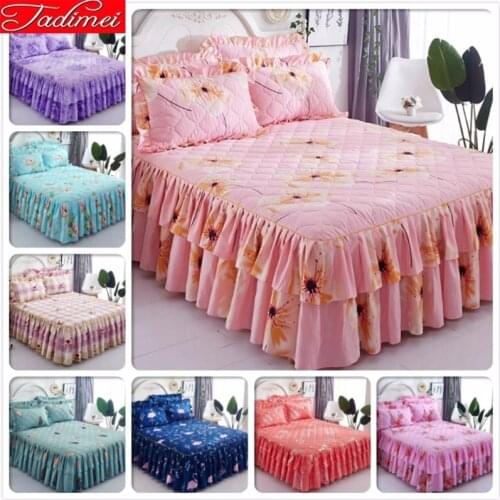 Pink Plaid Creative Thick Quilted Bed Skirt Double Lance Girl Couple Adult Kids Soft Cotton Sheet Cover Bedspreads 2m 1.5m 1.8m