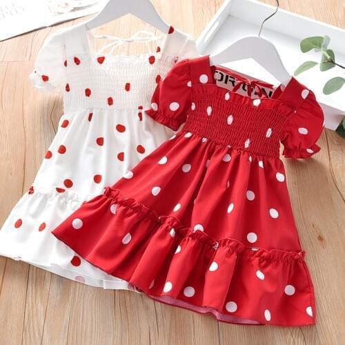 Kids Girls Summer Sweet Princess Dress Polka Dot Sundress French Stylish A-Line Dress for Holiday Travel Party Birthday Gift