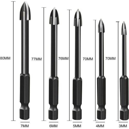 5Pcs Cemented Drill Bit Efficient Universal Drilling Tool Multifunctional Cross Alloy Ceramic Brick Wall Hole Opening Power Tool