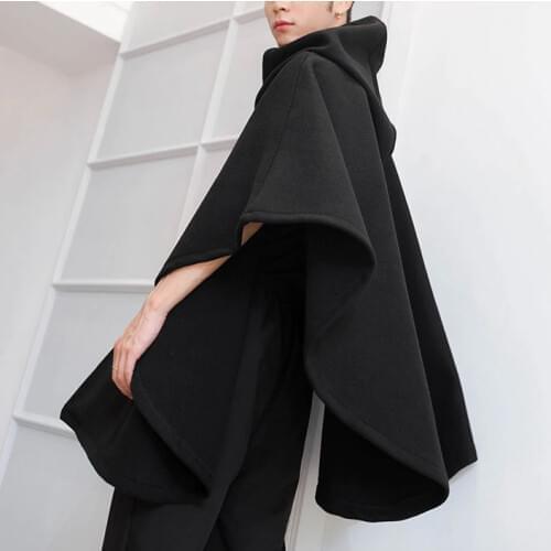 Fashion Winter Trench Mens Solid Color Cloak Coats Loose Hooded Poncho Outerwear INCERUN Mens Double Breasted Capes Coats S-5XL