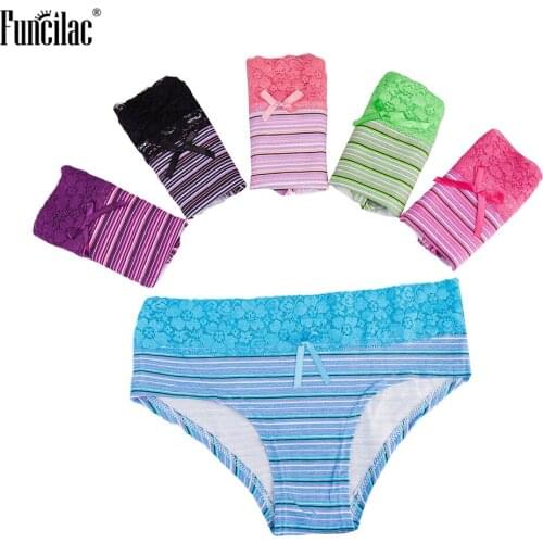 FUNCILAC Womens Panties Lace Female Briefs Seamless Cotton Underwear Patchwork Underpants Girls Bow New intimates 5pcs/lot