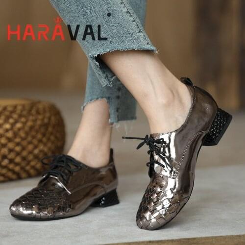 HARAVAL Women Pumps Shoes Spring Autumn Round Toe Thick Heels Office Lady Office & Career Black Gun Shoes Female Solid Foot A317