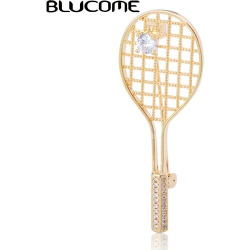 Blucome Exquisite Mini Badminton Racket Brooch Copper Zircon Jewelry For Women Men Clothing Sweater Coat Fashion Pin Accessories