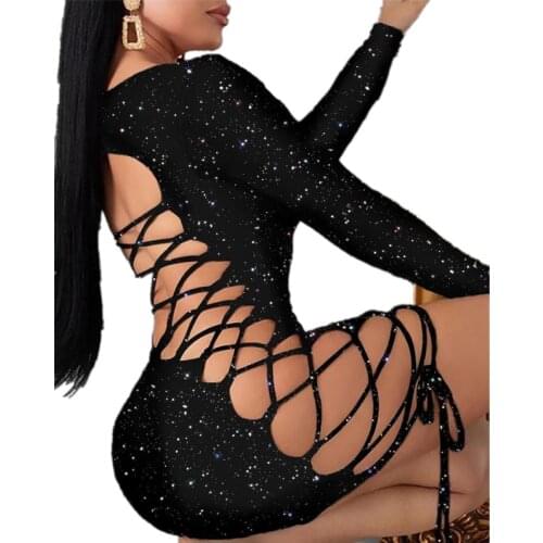 Woman Dress for Women Party Bandage Dresses Womens Halterless Nightclub Tight-fitting Laser Sequin Colorful Reflective Dress