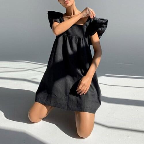 Summer Womens Dress 2021 Sexy Square Neck Solid Color Sleeveless Mini Dress Black Large Size Elegant Women Clothes Vestido Robe