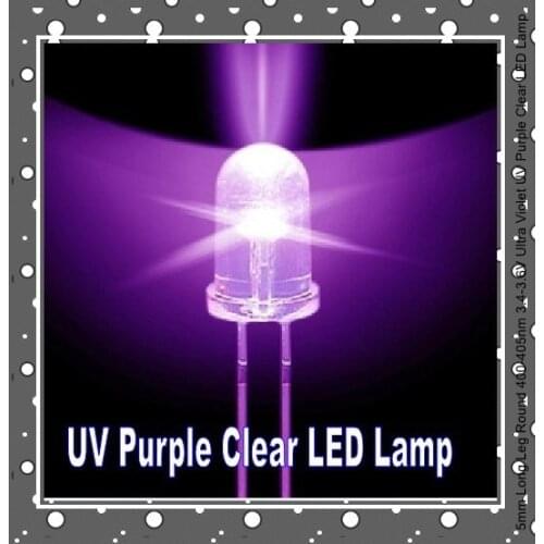 100PCS/LOT 5mm Long Leg Round 400-405nm 3.4-3.6V Ultra Violet UV Purple Clear LED Lamp