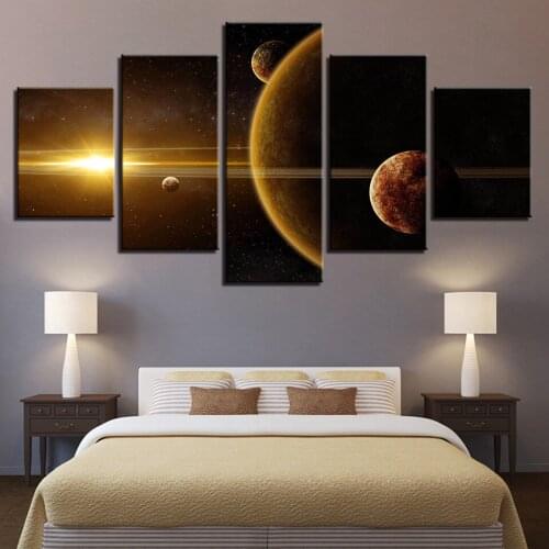 5 Pieces of Modern Canvas Oil Painting Five Joint Sun Planet Home Living Room Dining Room Decoration Hanging Painting Core