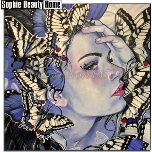 Diamond Embroidery Beauty&Butterfly Mosaic Crystal 5D Cross Stitch Full Drill Diamond Painting DIY Sticker Decor Pattern 18A030