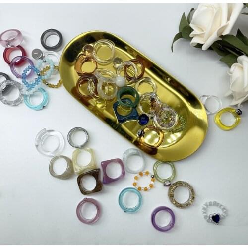 AOMU 3PCS/SET New Trendy Vintage Transparent Marble Resin Colorful Acrylic Irregular Geometric Ring for Women Jewelry Gifts