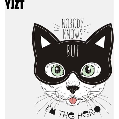 YJZT 10.2CM*16CM No Body Knows I Am The Hero Cat PVC Car Sticker 11-01051