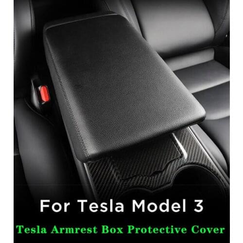 Car Central Armrest Box Protective Cover Leather Pad Mat Cushion Interior Decoration For Tesla Model 3 Y Auto Decor Accessories