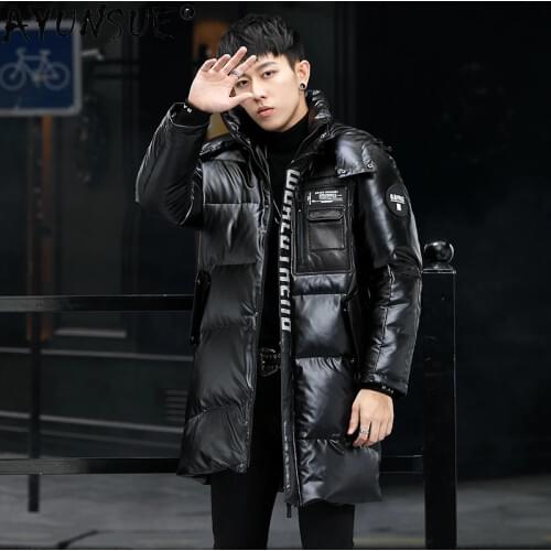 AYUNSUE Winter Jacket Men 2020 Genuine Cowhide Leather Down Jackets Mens Hooded Parka Motorcycle Coat Chaquetas Hombre LXR1011