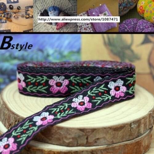 Free Sshipping 45M 1.2CM black color Embroidered flower webbing National Jacquard Ribbon for clothing/bags HB39