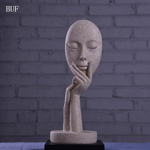 BUF MODERN HOME DECORATION FASHION ABSTRACT MASK ORNAMENT STATUE HANDMADE SANDSTONE CRAFT ART COLLECTION GIFT SCULPTURE