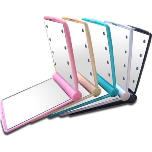 CASHOU01 1pcs 8 LED Lights Lamps Women Foldable Makeup Mirrors Lady Cosmetic Hand Folding Portable Compact Pocket Mirror