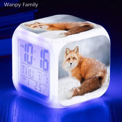 Arctic Fox Alarm Clock 7 Color Glowing LED Digital Alarm Clock Kids room Multifunction Touch Sensing Luminous Electronic Watches