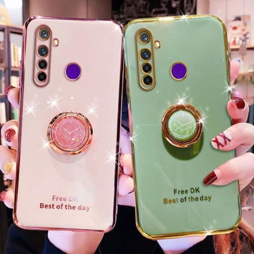 Phone Holder Case For OPPO Realme 5 Case Fashion Soft Silicone Stand Cover For OPPO Realme 5 Pro Case Realme 6i 5 Pro Shockproof