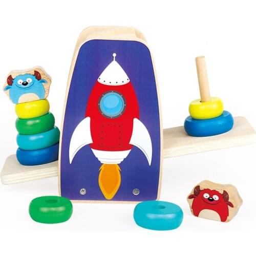 Wooden Robot Space Balance Tower Puzzles for Toddlers Educational Stacking Toys for Children Color Sorting Nesting Baby Math Toy