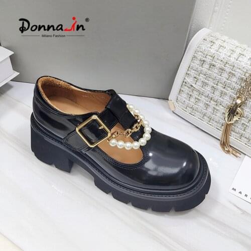 Donna-in 2021 Autumn Platform Mary Jane Women Pearl Metal Chain Accesorries Chunky High Heels Luxury Genuine Leather Brand Shoes