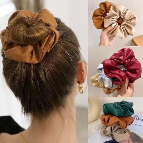 Elegant Elastic Hair Rubber Bands Soft PU Leather Womens Girls Accessories Temperament Ponytail Holder Hair Ring Ropes Headdress