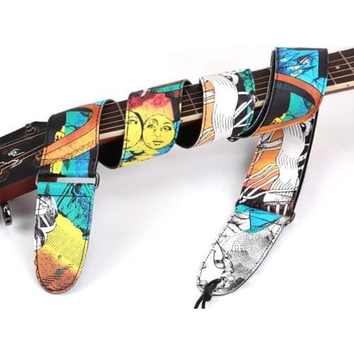 Guitar Strap Graffiti Style PU Leather Guitar Strap Electric Acoustic Guitar Folk Guitar Bass Strap