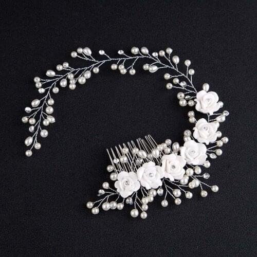 Fashion Simulated Pearl Ceramics Flower Beads Handmade Bride Combs for Hair Women Hair Comb Bridal Wedding Hair Accessories SL