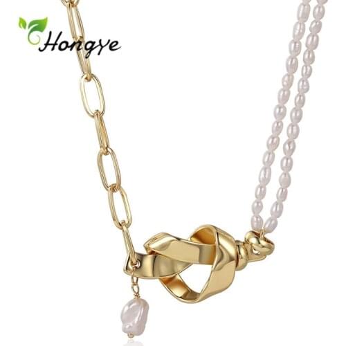 Hongye Retro Shape Unique Natural Pearls Geometric Necklace Pendant For Women Party Fashion Delicate Jewelry Gift 2021