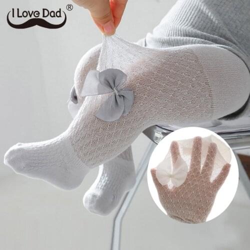 Cute Bows Baby Girl Tights Summer Mesh Breathable Kids Pantyhose Solid Color Elastic Infant Toddler Stockings Baby Girl Clothes