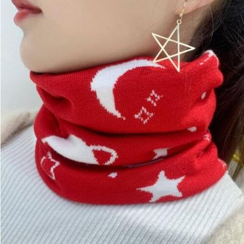 Korean Men Women Dot Planet Print Modal Elastic Knit Warm Scarf Winter Thick Headgear Fake Collar Neck Guard Pullove Bib Q41