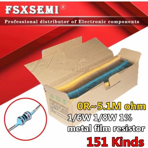 100pcs 1/6w 1/8w 0.125w 1% Metal film Resistor 1R~1M 0 2.2R 10R 22R 47R 51R 100R 150R 470R 1K 4.7K 10K 47K 1 2.2 10 22 47 51 100