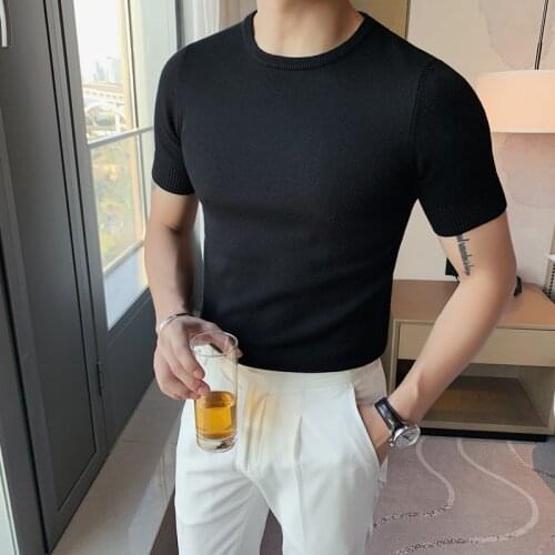 Mens T Shirt 2021 Summer Short Sleeve O-Round Pullover Men Casual Slim Fit Knitted Bottom Tops Breathable Comfortable