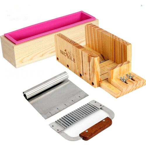 Silicone Mold Soap Making Tool Set-4 Adjustable Wooden Loaf Cutter Box 2 Pieces Soap Cutter for DIY Handmade Soaps