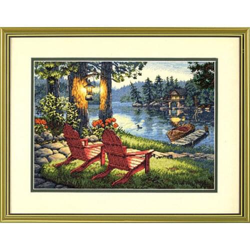 Fishxx Cross Stitch Kit C736 Twilight Calm Lakeshore Scenery Home Decoration Embroidery Paintings Precision Printing Kit