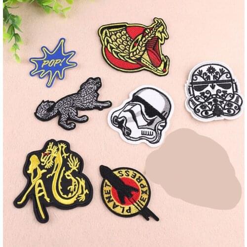 20pcs/lot Embroidery Patch Letter Clothing Decoration Skull Tiger Plannet Strange Things Dragon Diy Iron Heat Transfer Applique