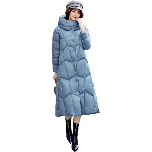 2020 New Korean Winter Down Jackets Womens Mid-length Slim Hooded Warm Winter Coats Female Plus Size White duck down Overcoats